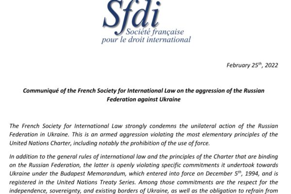 Communiqué of the French Society for International Law on the aggression of the Russian Federation against Ukraine