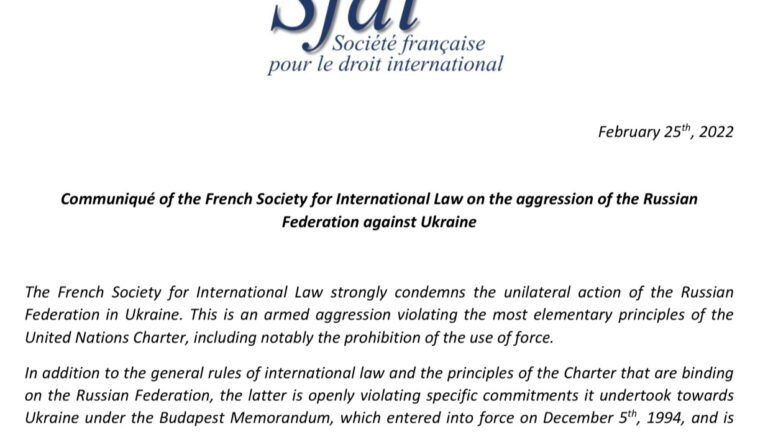 Communiqué of the French Society for International Law on the aggression of the Russian Federation against Ukraine